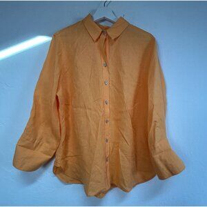 Chico's Womens Linen Button-Up Shirt Size 2.5, US 14 Orange Long Sleeve Casual